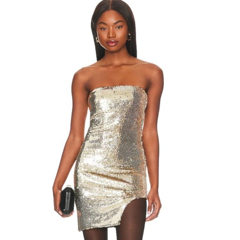 L'academie Mea Mini Dress In Champagne Silver Nwot Size Small